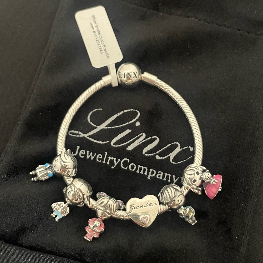 Linx Snake Chain Bracelet with Grandma and Grandchildren Themed Charms